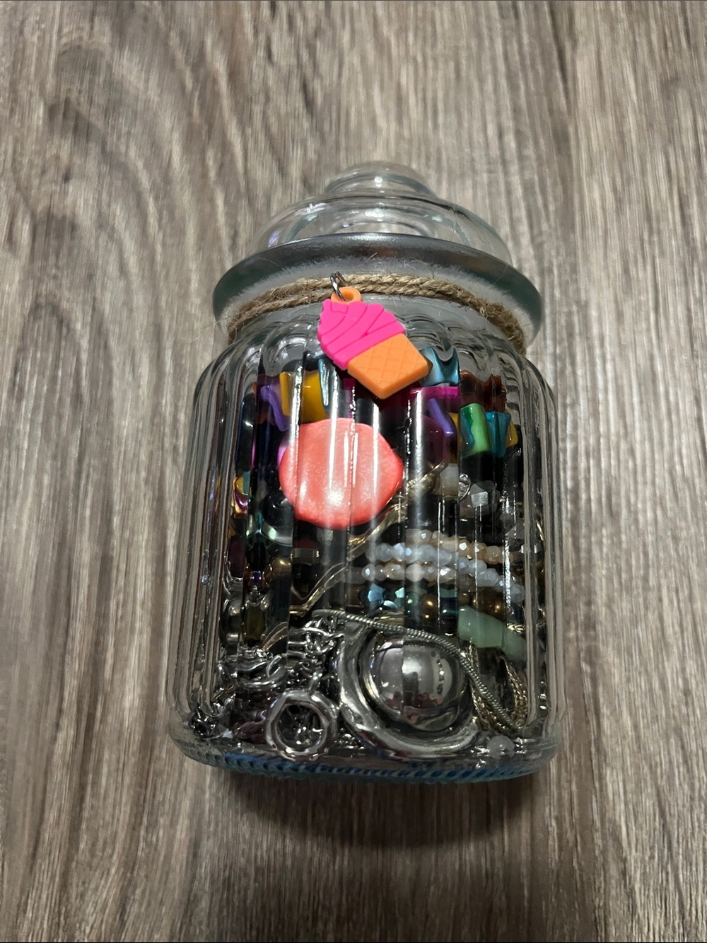Colorful Jewelry Storage Jar with Ice Cream Charm